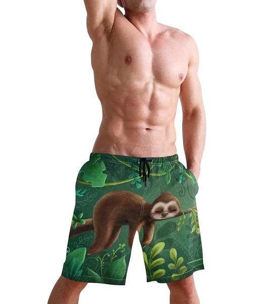 Racing Men's Swim Trunks Hedgehog Cactus Quick Dry Beach Board Shorts with Pockets - Sloth Sleeping - CS18QOQAIKY