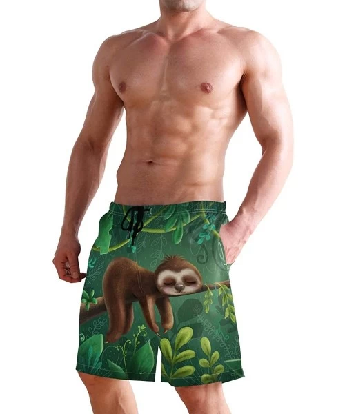 Racing Men's Swim Trunks Hedgehog Cactus Quick Dry Beach Board Shorts with Pockets - Sloth Sleeping - CS18QOQAIKY