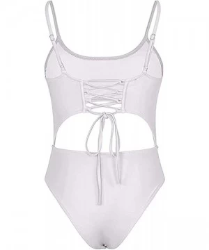 One-Pieces Womens One Piece Swimsuit Scoop Neck Cut Out Lace Up Back High Cut Monokini Swimwear - White - C7192SA90OM