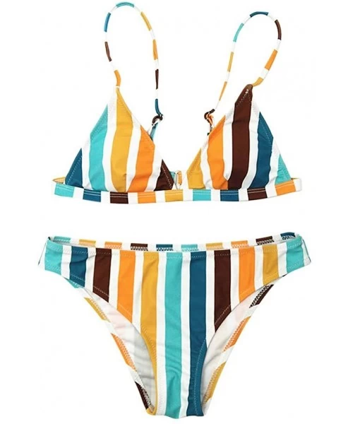 Sets Swimsuit-ZYooh 2018 Fashion Women Two-Piece Rainbow Slim High-Waisted Swimwear - Orange - CZ18NN3KDSO