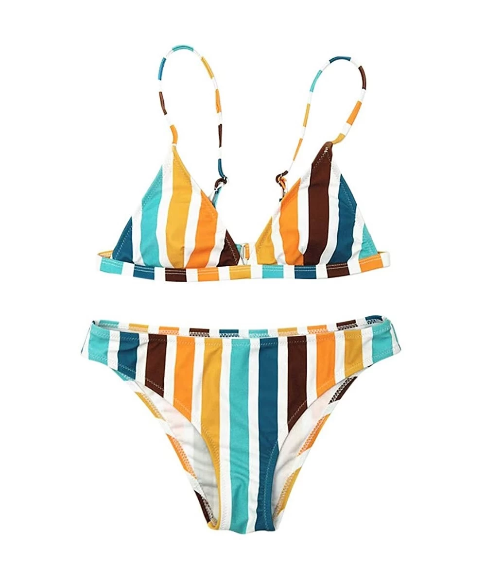 Sets Swimsuit-ZYooh 2018 Fashion Women Two-Piece Rainbow Slim High-Waisted Swimwear - Orange - CZ18NN3KDSO