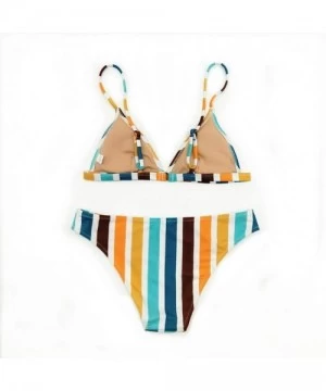 Sets Swimsuit-ZYooh 2018 Fashion Women Two-Piece Rainbow Slim High-Waisted Swimwear - Orange - CZ18NN3KDSO