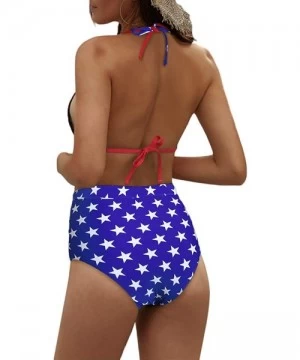 Sets Womens Colorful Bikini Set High Waist Padded Stripe Tassel Swimsuit Two Pieces Swimwear - American Flag - CG18WQQTS28