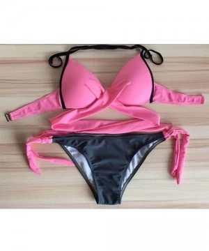 Sets Anniversary celebration Women Swimwear Push-up Padded Bra Swimsuit Bathing Sexy Women Bikini Set Swimwear - Pink - CO18M...