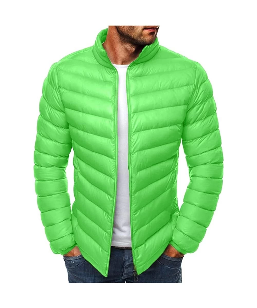 Briefs Mens Winter Quilted Insulated Zipper Thickened Warm Down Jacket Puffer with Thermal Light Coat - Green - C8193M3TTRO