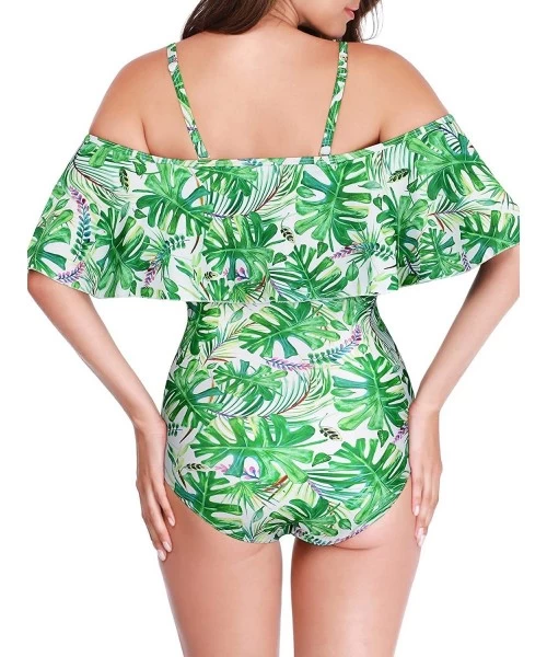 One-Pieces Maternity Swimsuit Womens One Piece Swimsuits Off Shoulder Maternity Bathing Suit - Green Leaves - CI1964497Y2