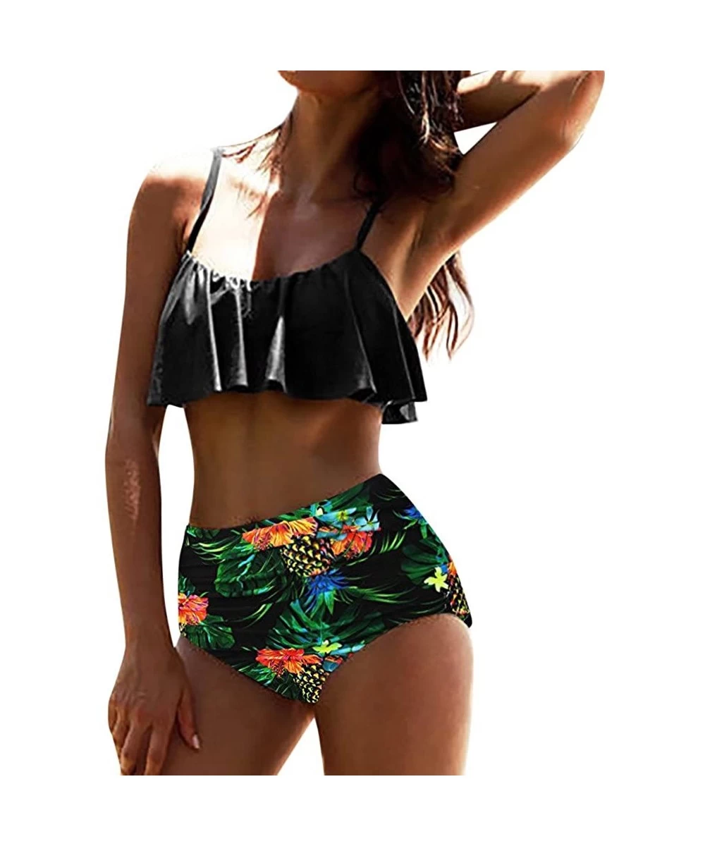 Sets Women High Waist Bikinis Swimwear Swimuit Female Retro Beachewear Bikini Set Beachwear Bandeau Bikini Sets Green - C7194...