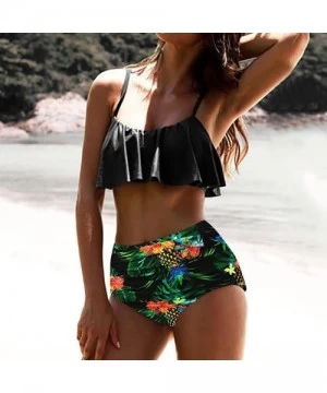 Sets Women High Waist Bikinis Swimwear Swimuit Female Retro Beachewear Bikini Set Beachwear Bandeau Bikini Sets Green - C7194...