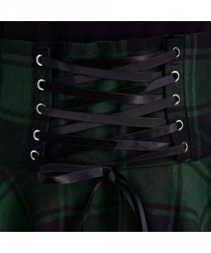 Tankinis Fashion Women Casual O-Neck Waist Bandage Lace Up Tartan Plaid Print Asymmetric Mini Dress - Green - CX18R3E4MRC