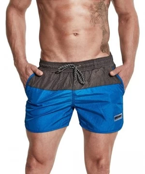 Board Shorts Men's Drawstrings Pocket Board Shorts Color Match Up&Down - Blue - CZ19D64O6X6