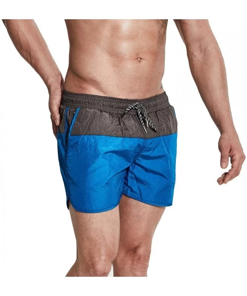 Board Shorts Men's Drawstrings Pocket Board Shorts Color Match Up&Down - Blue - CZ19D64O6X6