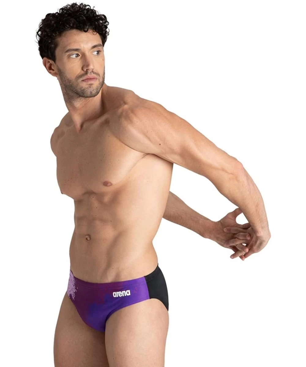 Racing Mens Spraypaint MaxLife Brief Swimsuit - Purple - C918ULORC5E