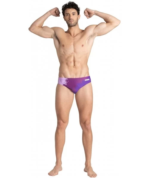 Racing Mens Spraypaint MaxLife Brief Swimsuit - Purple - C918ULORC5E