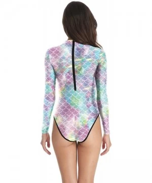 One-Pieces Women's Zip Back Printed Long Sleeve One Piece Swimsuit Swimwear - Pink Fish Scales - CD18M96W87Y