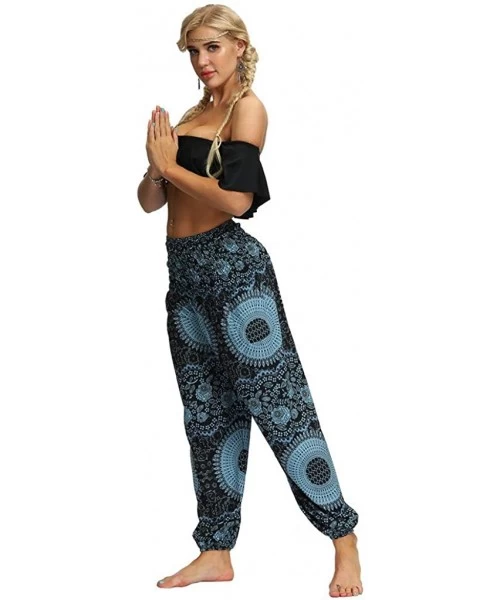 Tankinis Women's Comfy Casual Pajama Pants Floral Print Drawstring Palazzo Lounge Pants Wide Leg - 02-green - C4198G7OKDL