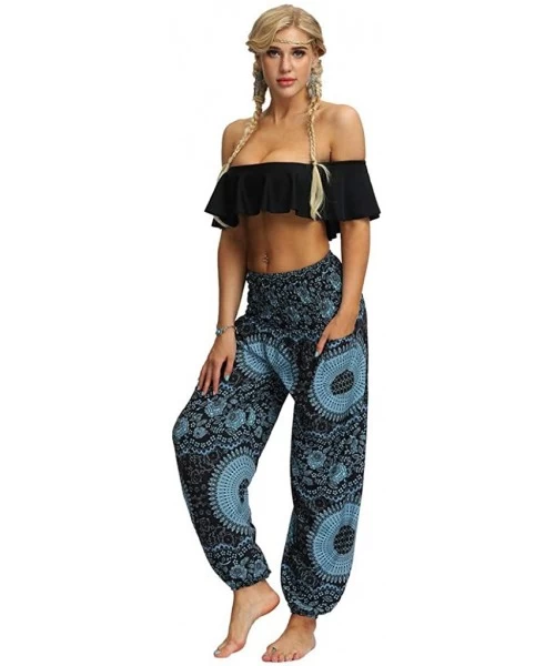 Tankinis Women's Comfy Casual Pajama Pants Floral Print Drawstring Palazzo Lounge Pants Wide Leg - 02-green - C4198G7OKDL