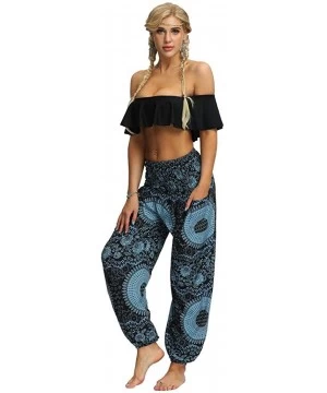 Tankinis Women's Comfy Casual Pajama Pants Floral Print Drawstring Palazzo Lounge Pants Wide Leg - 02-green - C4198G7OKDL