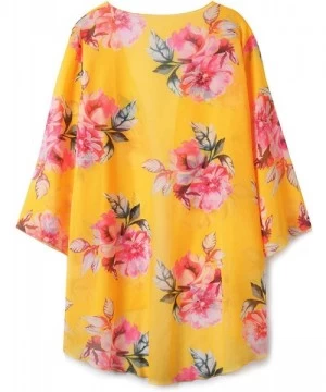 Cover-Ups Women Casual Floral Chiffon Kimono Cover Up Beach Wear Blouse Top - Yellow2 - CV18UK8KKDI