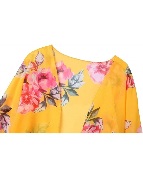 Cover-Ups Women Casual Floral Chiffon Kimono Cover Up Beach Wear Blouse Top - Yellow2 - CV18UK8KKDI