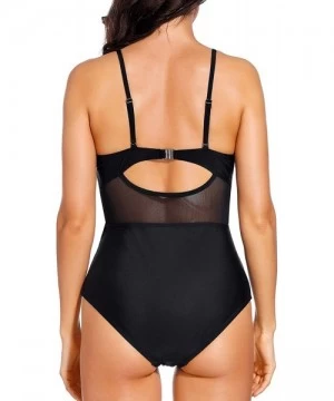 One-Pieces Women One Piece Sexy Black Spaghetti Strap Wrap V-Plunge Mesh High Waist Monokini Swimsuit - Black - CG18L97H0A4