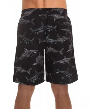 Board Shorts Men's Swimming Trunks Shorts with Pockets- Quick Dry Bathing Suit - Longer Length - Black - Shark - C618Z9UR84H