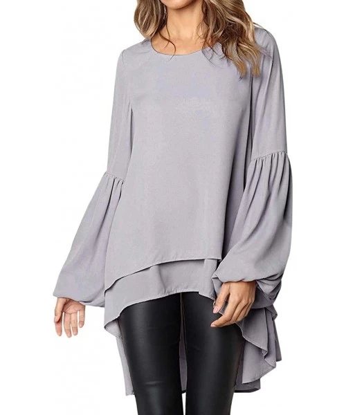 Bottoms Blouses for Womens- Women Irregular Ruffles Shirt Long Sleeve Sweatshirt Pullovers Tops Blouse - Gray 2 - CD18LS2UZDA