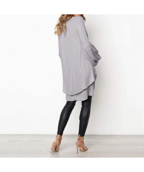 Bottoms Blouses for Womens- Women Irregular Ruffles Shirt Long Sleeve Sweatshirt Pullovers Tops Blouse - Gray 2 - CD18LS2UZDA