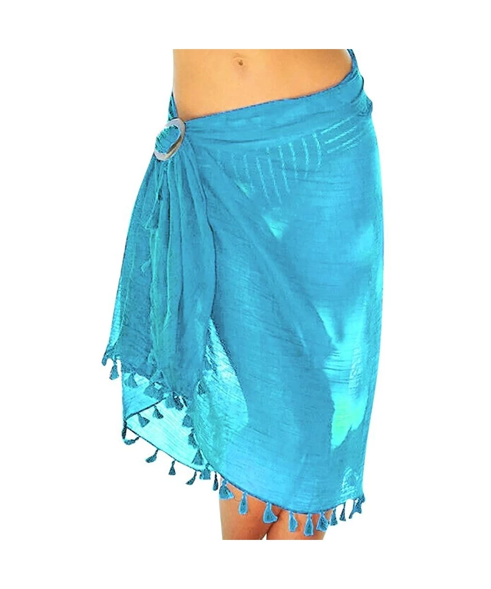 Cover-Ups Summer Women's Beach Blouse Swimwear Bikini Lace Flower Covered with Long Maxi Tassel Beach Skirt - Blue - C418O9UIEQ0