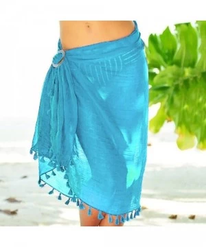 Cover-Ups Summer Women's Beach Blouse Swimwear Bikini Lace Flower Covered with Long Maxi Tassel Beach Skirt - Blue - C418O9UIEQ0