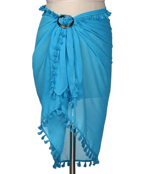 Cover-Ups Summer Women's Beach Blouse Swimwear Bikini Lace Flower Covered with Long Maxi Tassel Beach Skirt - Blue - C418O9UIEQ0