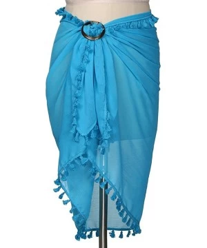 Cover-Ups Summer Women's Beach Blouse Swimwear Bikini Lace Flower Covered with Long Maxi Tassel Beach Skirt - Blue - C418O9UIEQ0