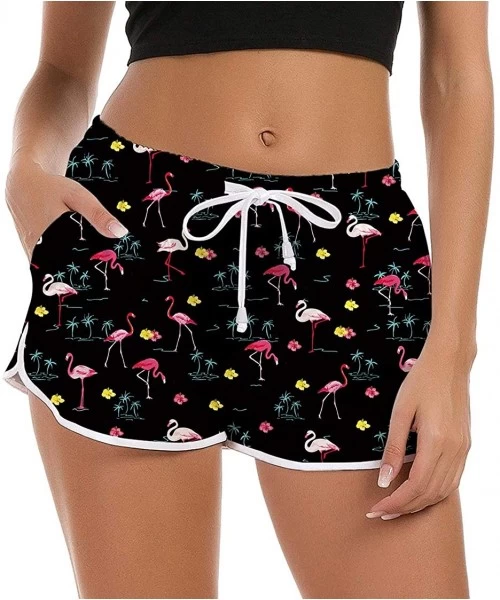 Bottoms Women's Drawstring Board Shorts Quick Dry Stretch Novelty Patterns Swimsuits Swimwear Bottoms S-XXL - Flamingos-3 - C...