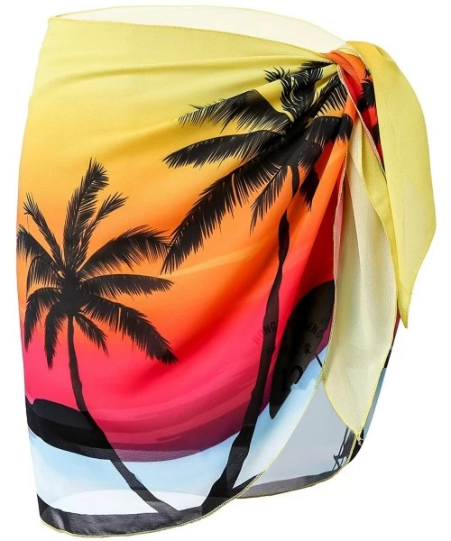 Cover-Ups Women's Swimsuit Cover Up Summer Beach Wrap Skirt Swimwear Bikini Cover-ups - 39-yellow Palm-short - CG18WDEHLUN