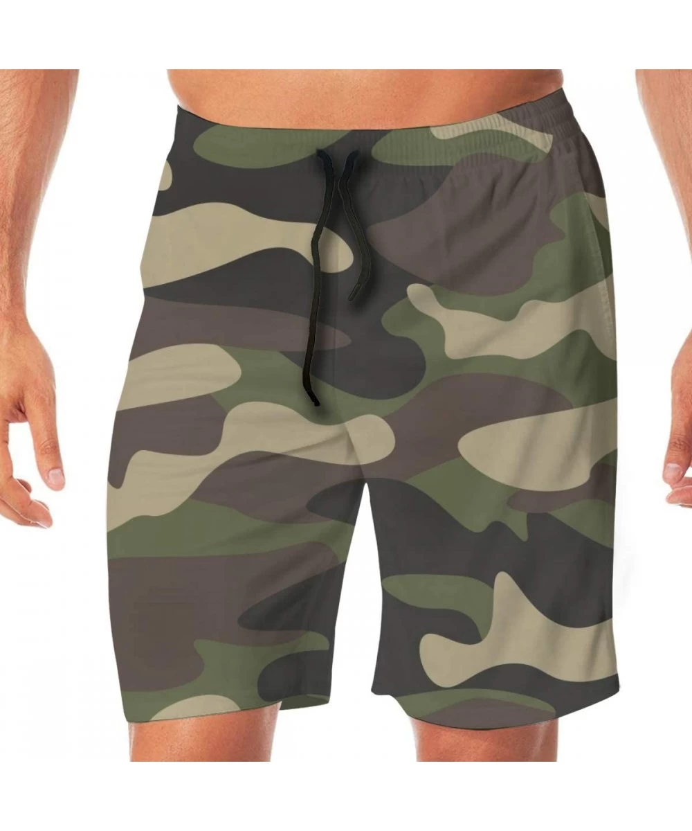 Trunks Men's Quick Dry Printed Short Swim Trunks 2 Pockets No Mesh Lining Swimwear - Green Brown Camo Camouflage - CE190SI7K72