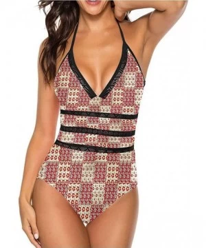 One-Pieces High Cut Bikini Set Swimsuit Diagonal Checks Pattern Adjustable to Fit Anyone - Multi 04 - CP19C23L8O9