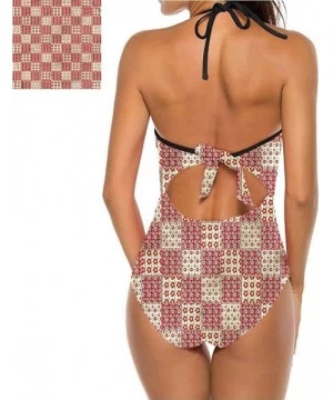 One-Pieces High Cut Bikini Set Swimsuit Diagonal Checks Pattern Adjustable to Fit Anyone - Multi 04 - CP19C23L8O9