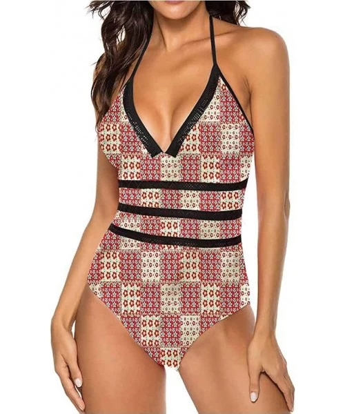 One-Pieces High Cut Bikini Set Swimsuit Diagonal Checks Pattern Adjustable to Fit Anyone - Multi 04 - CP19C23L8O9