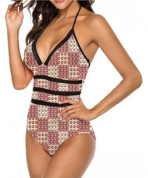 One-Pieces High Cut Bikini Set Swimsuit Diagonal Checks Pattern Adjustable to Fit Anyone - Multi 04 - CP19C23L8O9