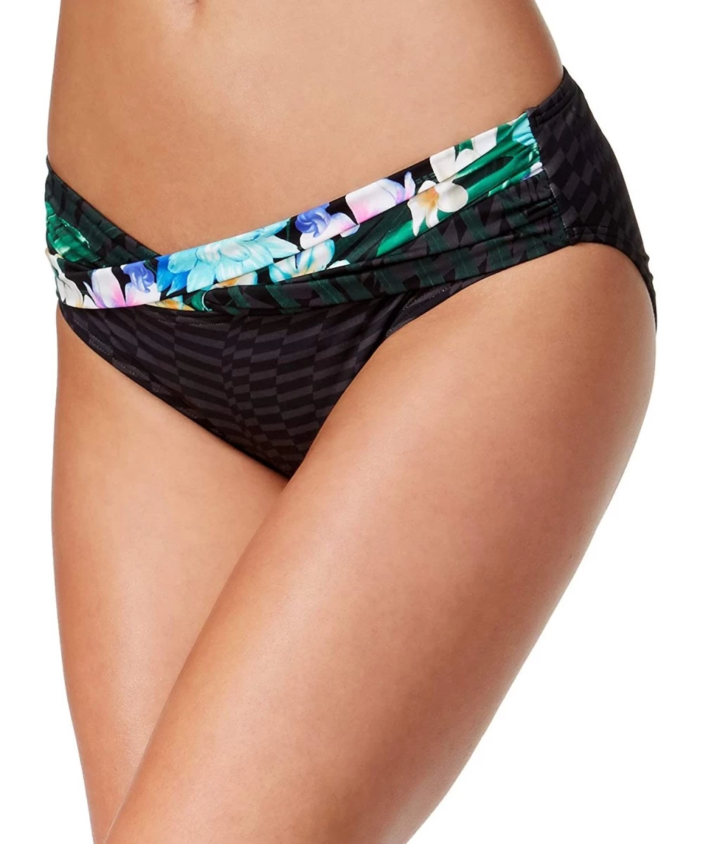 Bottoms Women's Bikini Bottom Swimsuit with Banded Waist Detail - Tropical Escape Black/Multi - CA12O3IUBZ0