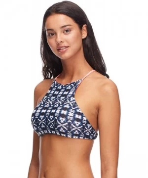 Tops Women's Adelina Hi-Neck Bikini Top Swimsuit - Aminatu Navy Print - CG12NGYJA3N