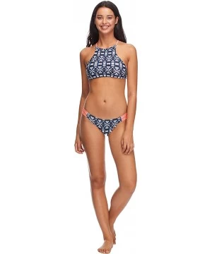 Tops Women's Adelina Hi-Neck Bikini Top Swimsuit - Aminatu Navy Print - CG12NGYJA3N