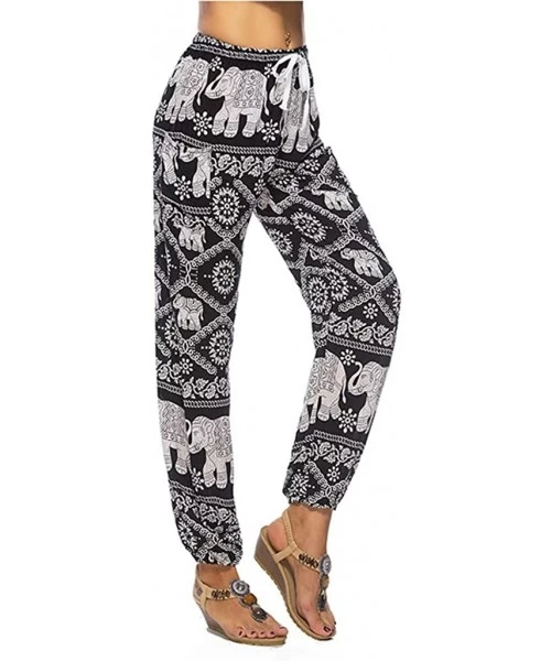 Tankinis Women's Comfy Casual Pajama Pants Floral Print Drawstring Palazzo Lounge Pants Wide Leg - O6-black - C0198GCQ9HC