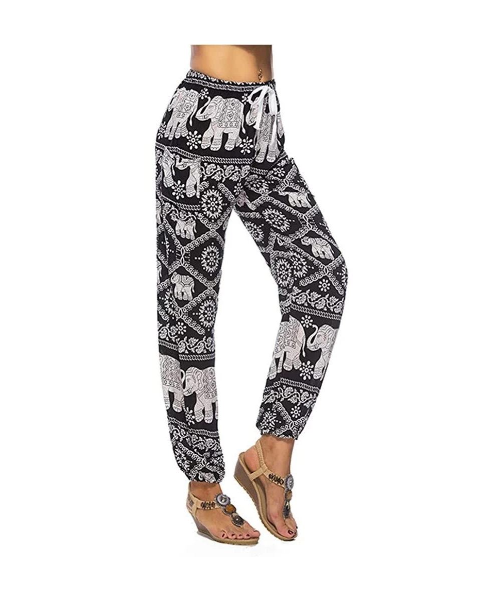 Tankinis Women's Comfy Casual Pajama Pants Floral Print Drawstring Palazzo Lounge Pants Wide Leg - O6-black - C0198GCQ9HC