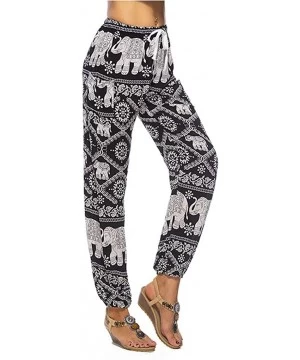 Tankinis Women's Comfy Casual Pajama Pants Floral Print Drawstring Palazzo Lounge Pants Wide Leg - O6-black - C0198GCQ9HC