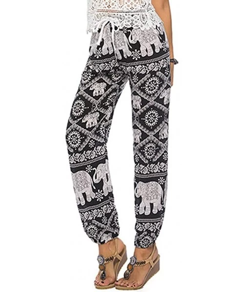 Tankinis Women's Comfy Casual Pajama Pants Floral Print Drawstring Palazzo Lounge Pants Wide Leg - O6-black - C0198GCQ9HC