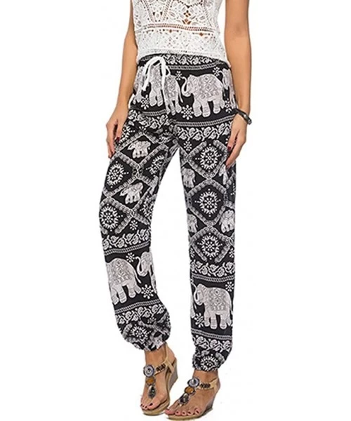 Tankinis Women's Comfy Casual Pajama Pants Floral Print Drawstring Palazzo Lounge Pants Wide Leg - O6-black - C0198GCQ9HC