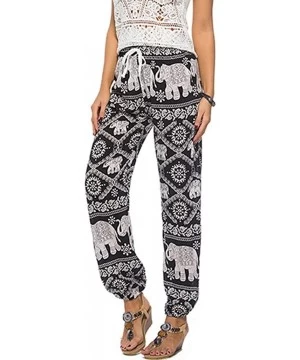 Tankinis Women's Comfy Casual Pajama Pants Floral Print Drawstring Palazzo Lounge Pants Wide Leg - O6-black - C0198GCQ9HC