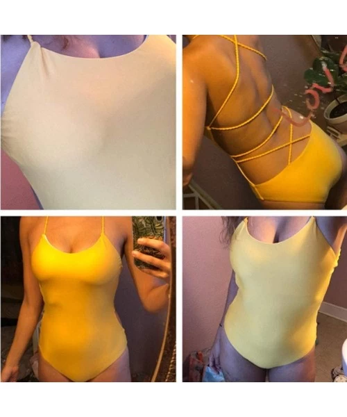 One-Pieces Sexy Womens Monokini Deep V One Piece Low Backless Ruched Cheeky Swimwear Swimsuits - 2 Yellow - CY18LXU4R4E