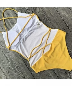 One-Pieces Sexy Womens Monokini Deep V One Piece Low Backless Ruched Cheeky Swimwear Swimsuits - 2 Yellow - CY18LXU4R4E