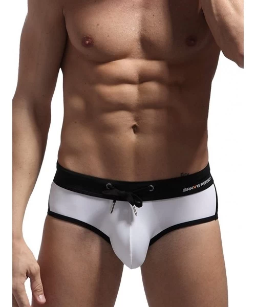 Briefs Men's Sexy Color Matching Beach Swimwear Sport Shorts Swim Briefs B1135 - White - CF12GACV169